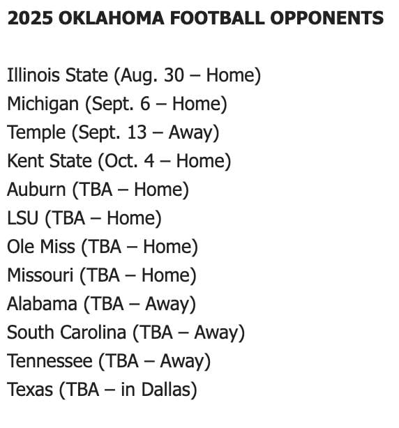 Oklahoma's 2025 football schedule